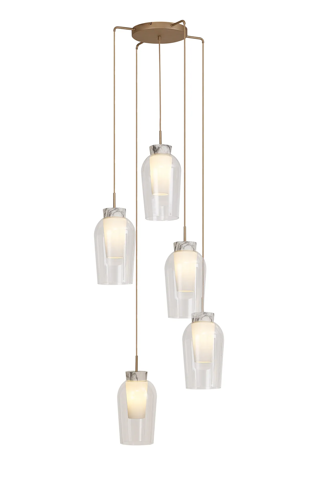 M8395  Nora Round Pendant 5 Light Adjustable E27 Gold/White